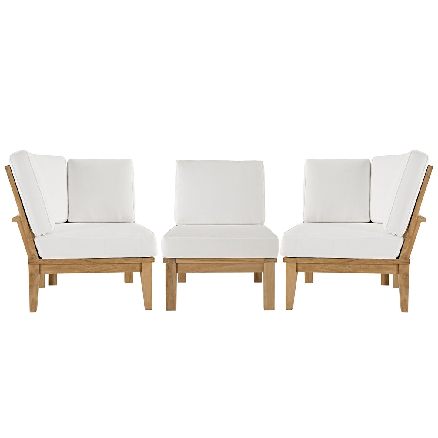 Modway EEI-1820 Marina 3 Piece Outdoor Patio Teak Sofa Set - Natural White | Outdoor Sofas, Loveseats & Sectionals | 