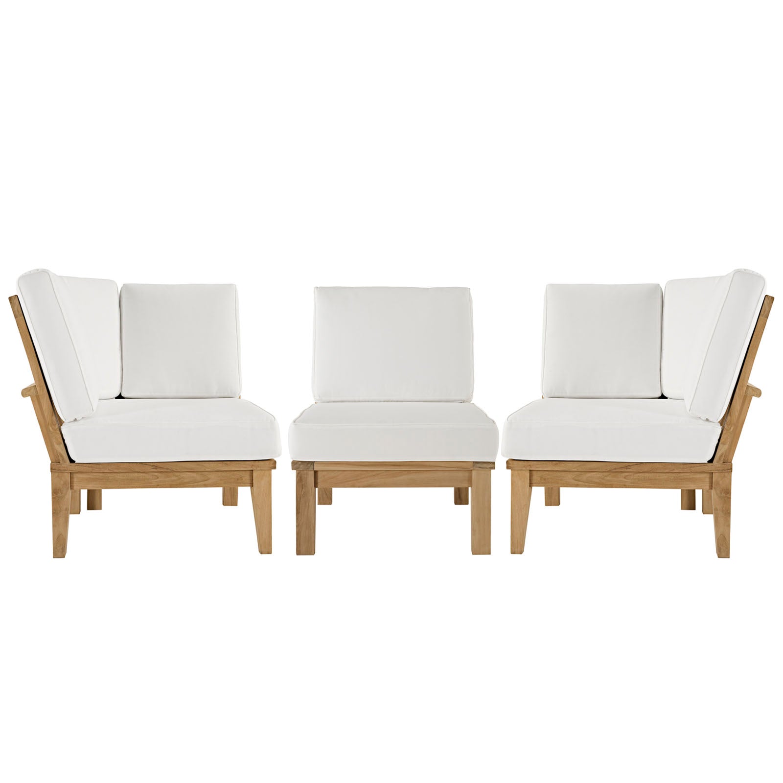 Modway EEI-1820 Marina 3 Piece Outdoor Patio Teak Sofa Set - Natural White | Outdoor Sofas, Loveseats & Sectionals | 