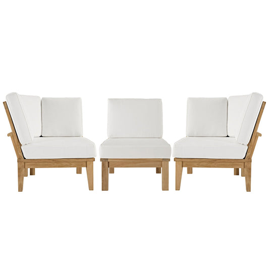 Modway EEI-1820 Marina 3 Piece Outdoor Patio Teak Sofa Set - Natural White | Outdoor Sofas, Loveseats & Sectionals | 