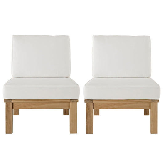 Modway EEI-1821 Marina 2 Piece Outdoor Patio Teak Sofa Set - Natural White | Outdoor Sofas, Loveseats & Sectionals | 