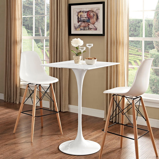 modway Lippa 28" Square Wood Top Bar Table White | Bar Table | Modishstore