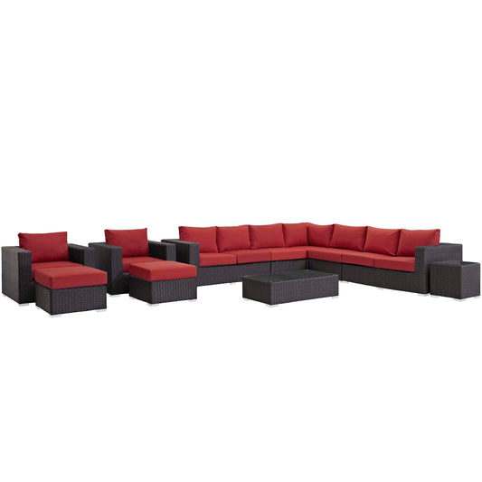 Sojourn 11 Piece Outdoor Patio Sunbrella® Sectional Set By Modway - EEI-1885 | Outdoor Sofas, Loveseats & Sectionals | Modishstore
