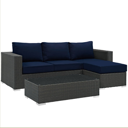 Modway Sojourn 3 Piece Outdoor Patio Sunbrella Sectional Set - EEI-1889 | Outdoor Sofas, Loveseats & Sectionals | Modishstore-24