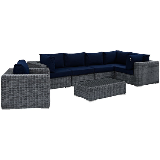 Summon 7 Piece Outdoor Patio Sunbrella® Sectional Set By Modway - EEI-1892 | Outdoor Sofas, Loveseats & Sectionals | Modishstore - 3