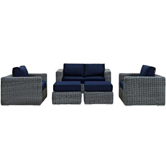 Modway Summon 5 Piece Outdoor Patio Sunbrella Sectional Set - EEI-1893 | Outdoor Sofas, Loveseats & Sectionals | Modishstore-2