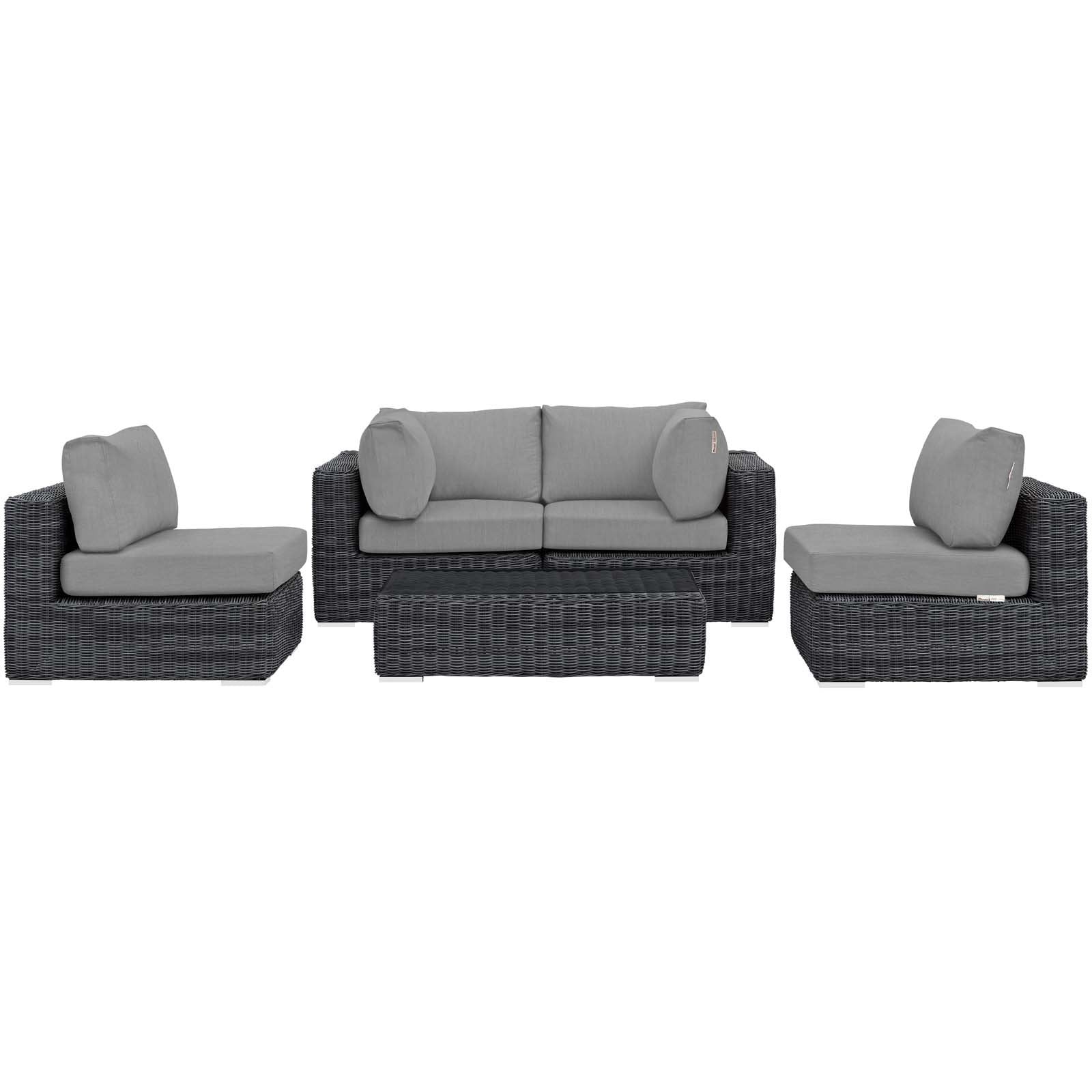 Modway Summon 5 Piece Sunbrella Outdoor Patio Sectional Set | Outdoor Sofas, Loveseats & Sectionals | Modishstore-2