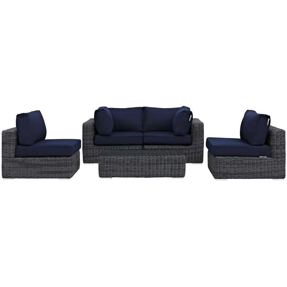 Modway Summon 5 Piece Sunbrella Outdoor Patio Sectional Set | Outdoor Sofas, Loveseats & Sectionals | Modishstore-23