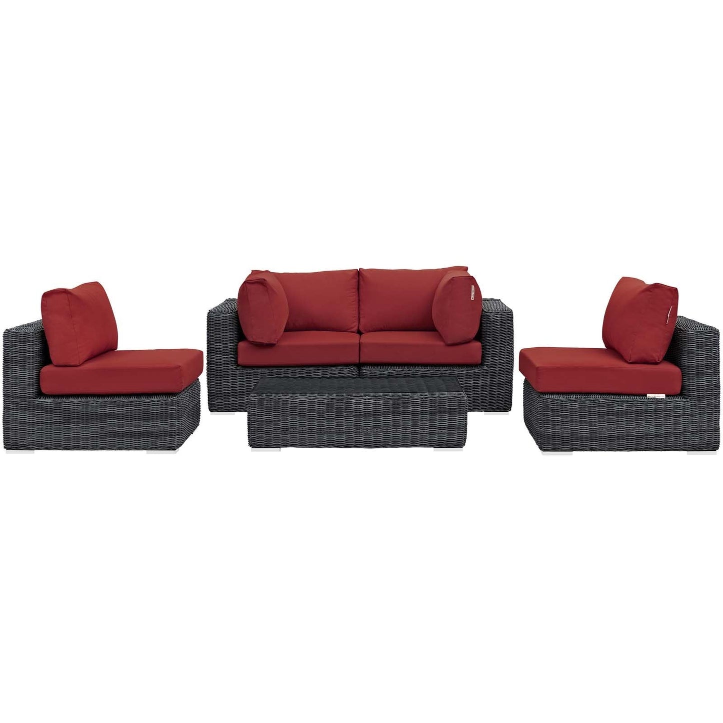 Modway Summon 5 Piece Sunbrella Outdoor Patio Sectional Set | Outdoor Sofas, Loveseats & Sectionals | Modishstore-3