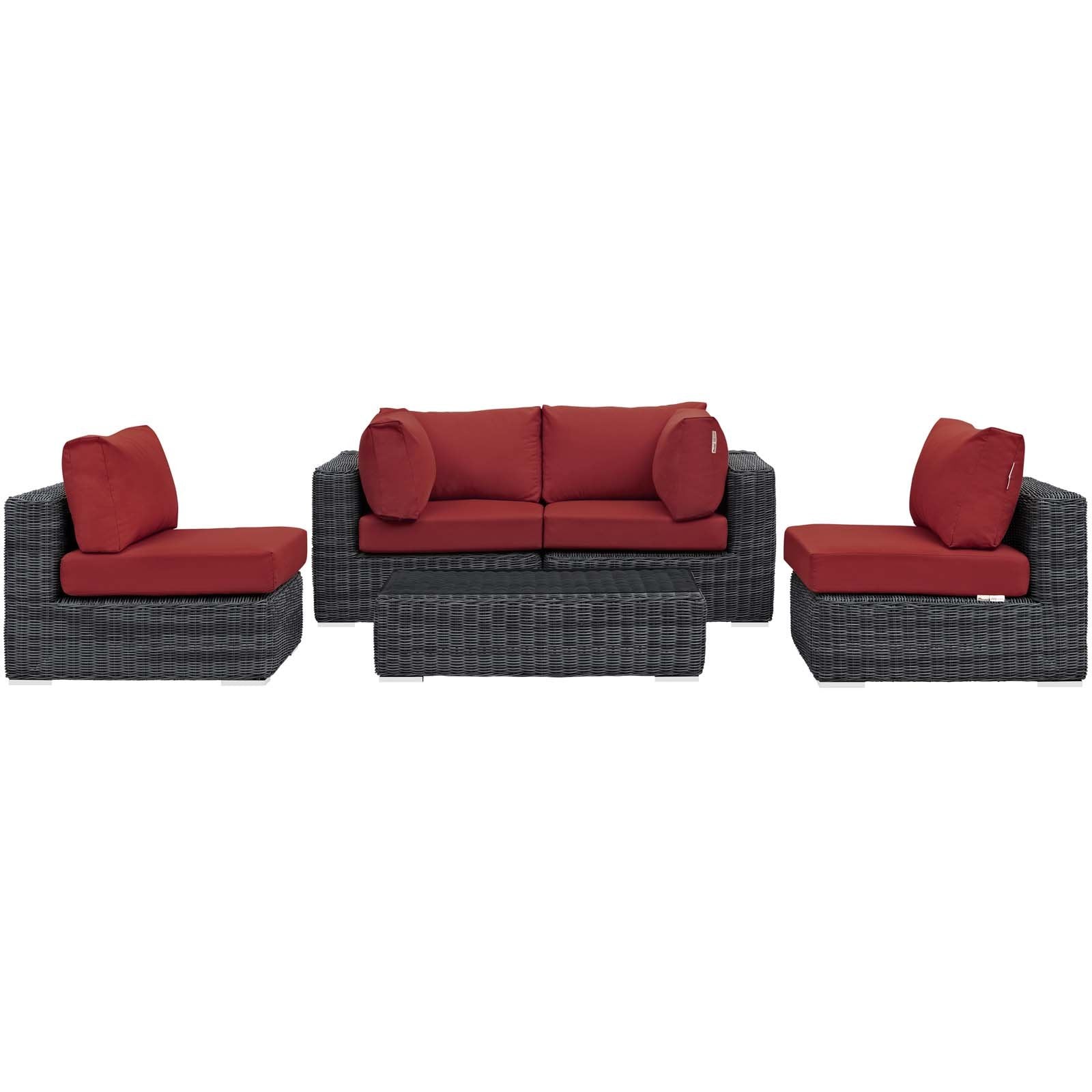 Modway Summon 5 Piece Sunbrella Outdoor Patio Sectional Set | Outdoor Sofas, Loveseats & Sectionals | Modishstore-3