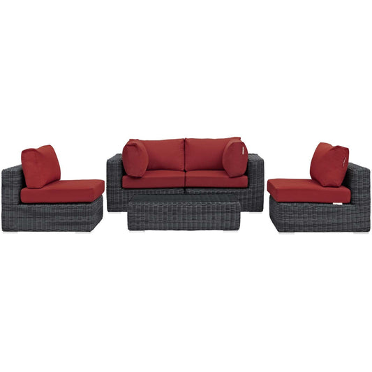 Modway Summon 5 Piece Sunbrella Outdoor Patio Sectional Set | Outdoor Sofas, Loveseats & Sectionals | Modishstore-3