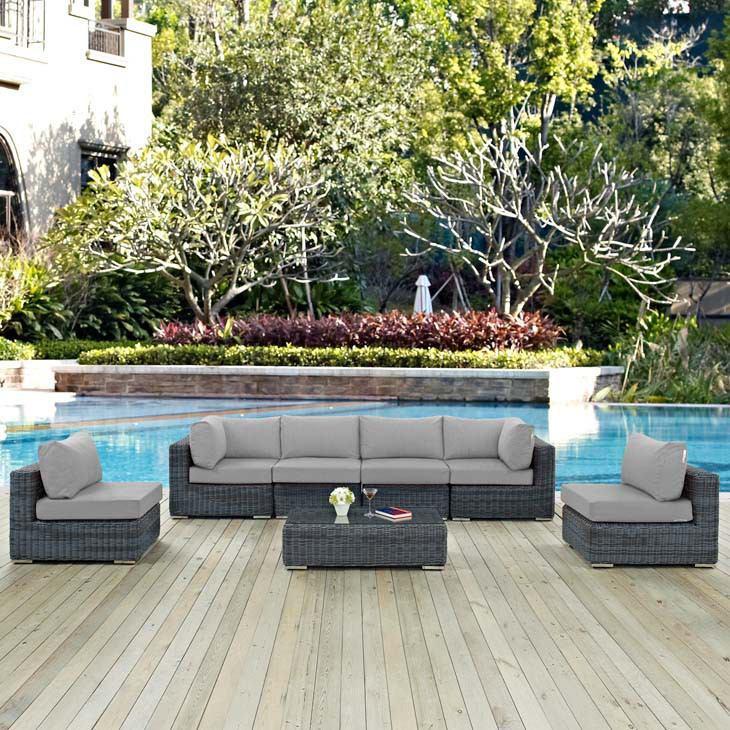 Modway Summon 7 Piece Outdoor Patio Sunbrella Sectional Set - EEI-1897 | Outdoor Sofas, Loveseats & Sectionals | Modishstore-3