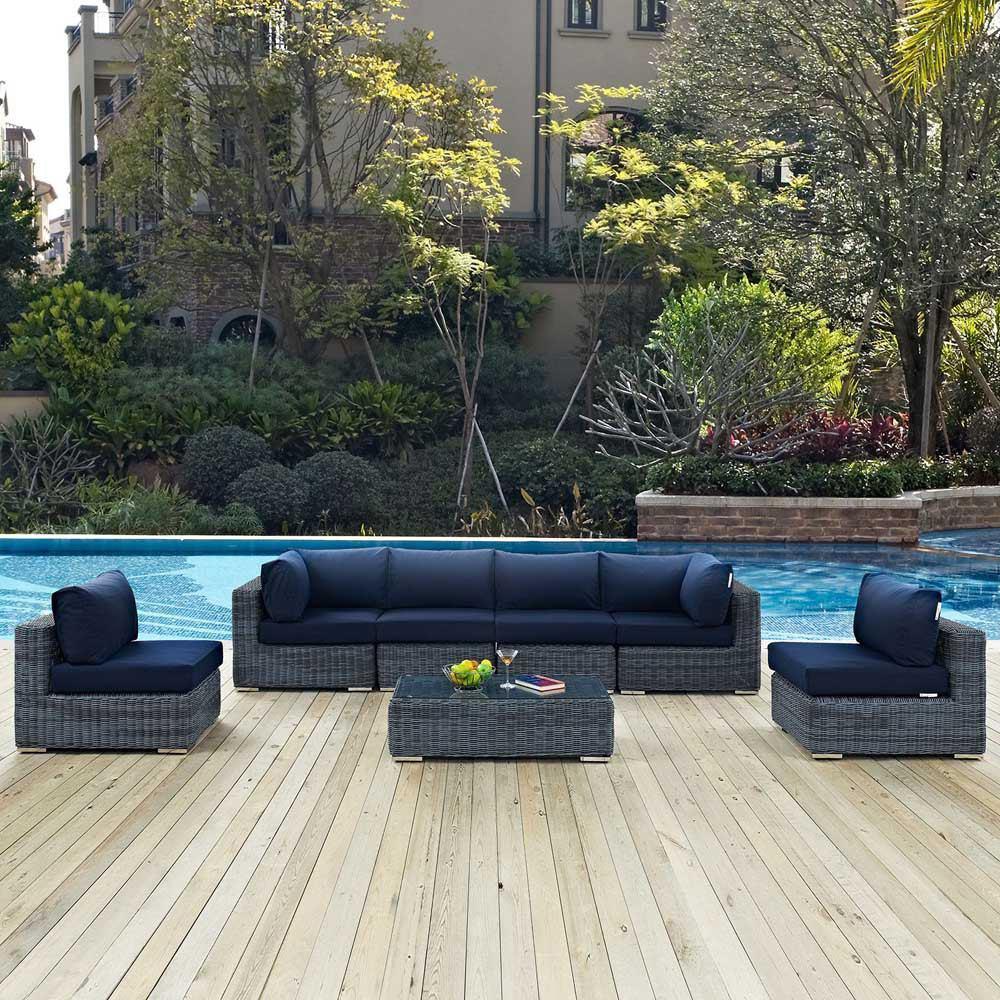 Modway Summon 7 Piece Outdoor Patio Sunbrella Sectional Set - EEI-1897 | Outdoor Sofas, Loveseats & Sectionals | Modishstore-2