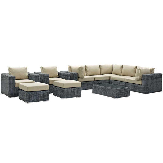 Modway Summon 10 Piece Outdoor Patio Sectional Set | Outdoor Sofas, Loveseats & Sectionals | Modishstore-2