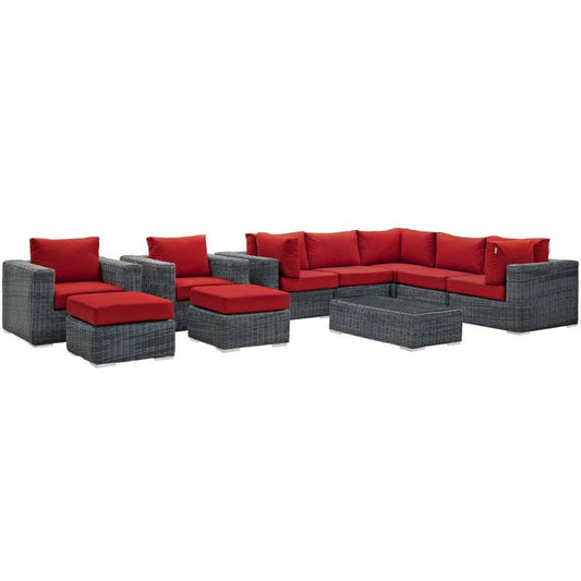 Modway Summon 10 Piece Outdoor Patio Sectional Set | Outdoor Sofas, Loveseats & Sectionals | Modishstore-4