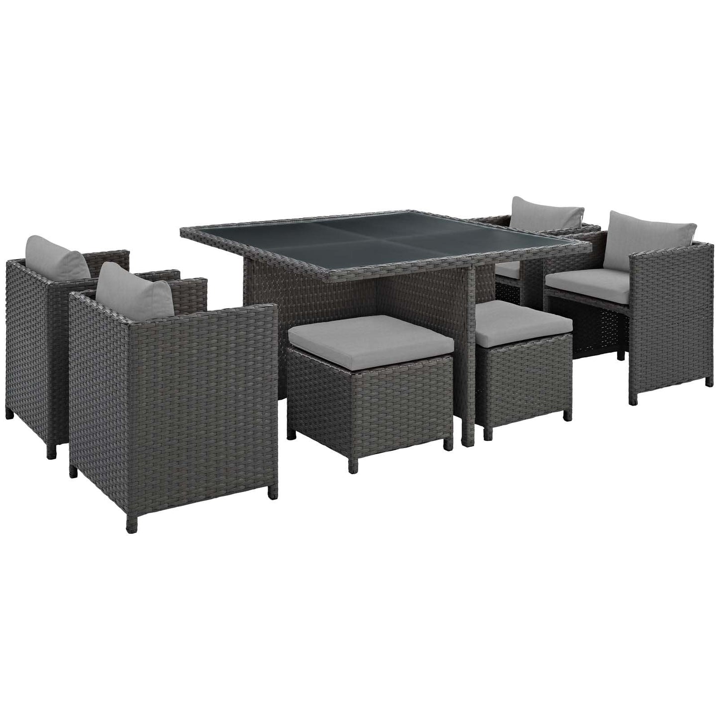 Modway Sojourn 9 Piece Outdoor Patio Glass Top Dining Set | Outdoor Dining Set | Modishstore-3