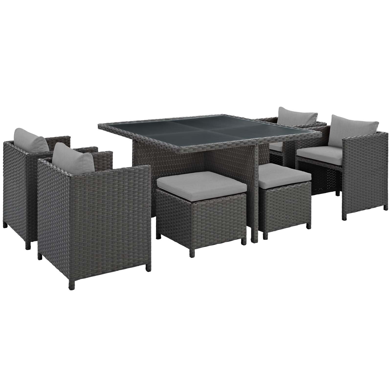 Modway Sojourn 9 Piece Outdoor Patio Glass Top Dining Set | Outdoor Dining Set | Modishstore-3