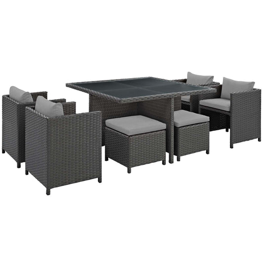 Modway Sojourn 9 Piece Outdoor Patio Glass Top Dining Set | Outdoor Dining Set | Modishstore-3