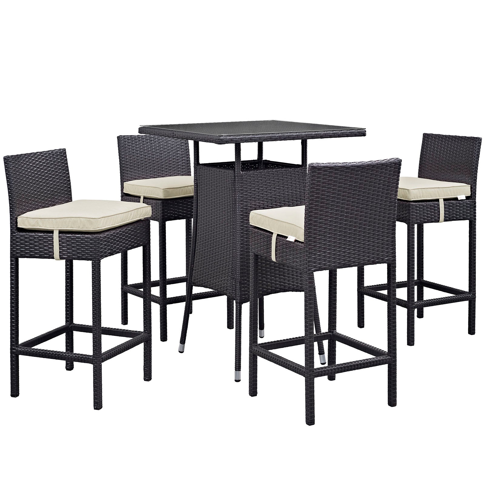 Modway Convene 5 Piece Outdoor Patio Pub Set - Small Bar Table | Outdoor Dining Set | 