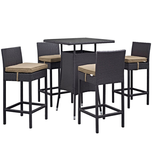 Modway Convene 5 Piece Outdoor Patio Pub Set - Small Bar Table | Outdoor Dining Set | 
