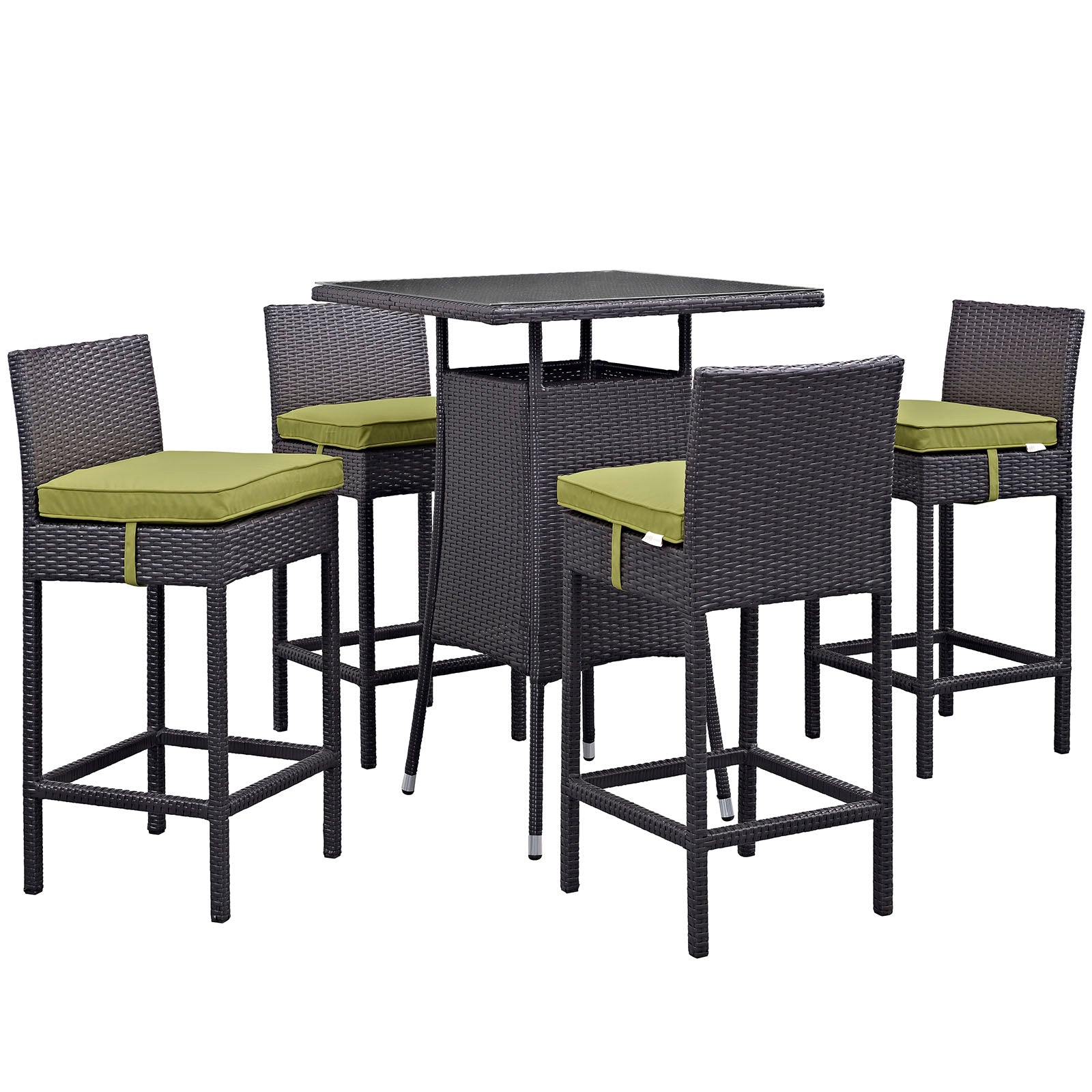 Modway Convene 5 Piece Outdoor Patio Pub Set - Small Bar Table | Outdoor Dining Set | 