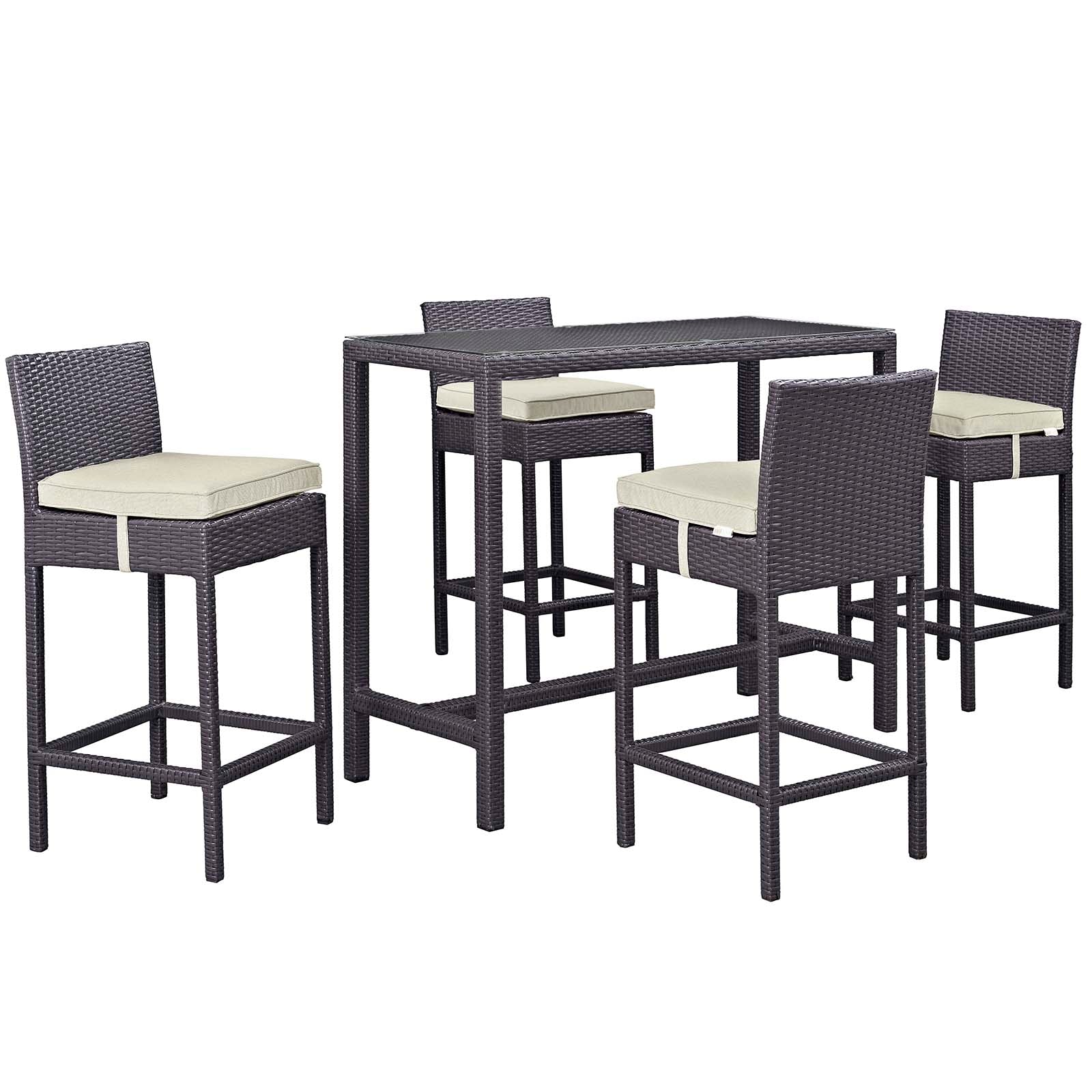 Modway Convene 5 Piece Outdoor Patio Pub Set - Large Bar Table | Outdoor Dining Set | 