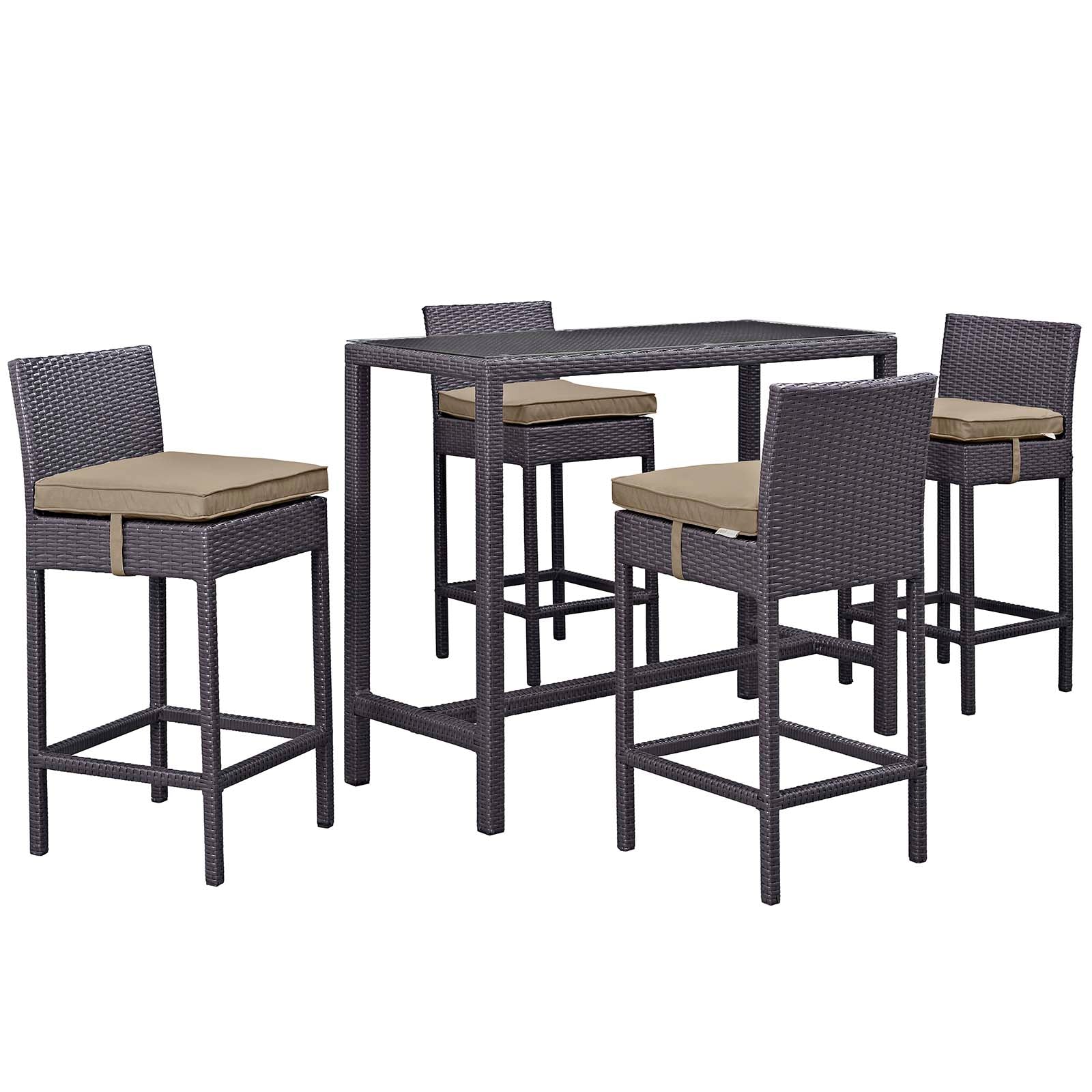Modway Convene 5 Piece Outdoor Patio Pub Set - Large Bar Table | Outdoor Dining Set | 