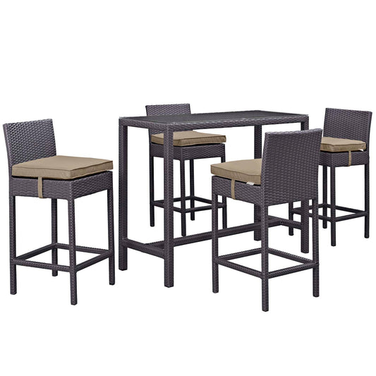 Modway Convene 5 Piece Outdoor Patio Pub Set - Large Bar Table | Outdoor Dining Set | 