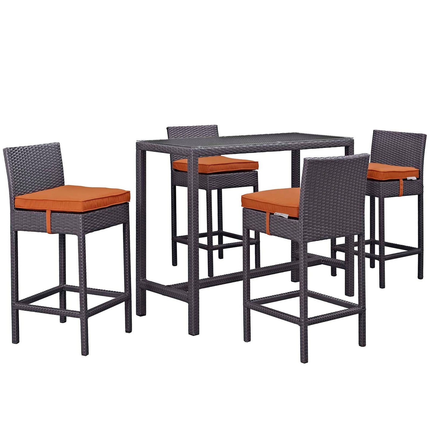 Modway Convene 5 Piece Outdoor Patio Pub Set - Large Bar Table | Outdoor Dining Set | 
