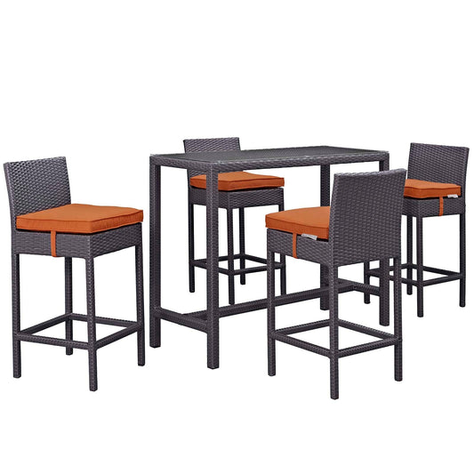 Modway Convene 5 Piece Outdoor Patio Pub Set - Large Bar Table | Outdoor Dining Set | 