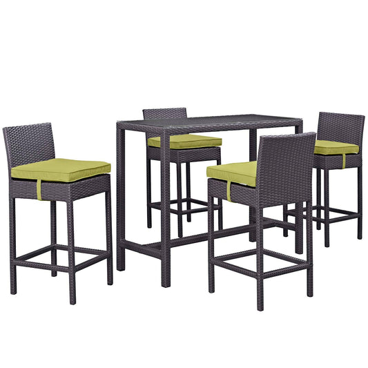 Modway Convene 5 Piece Outdoor Patio Pub Set - Large Bar Table | Outdoor Dining Set | 