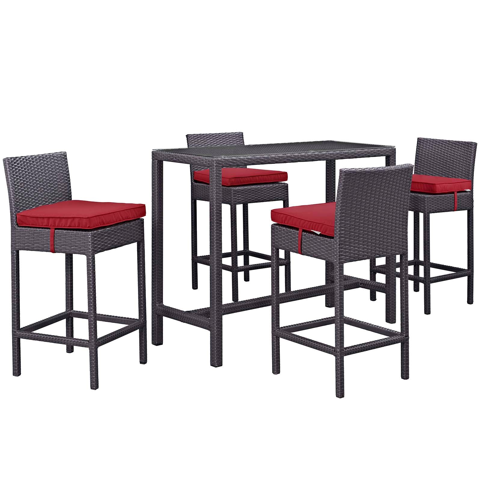 Modway Convene 5 Piece Outdoor Patio Pub Set - Large Bar Table | Outdoor Dining Set | 