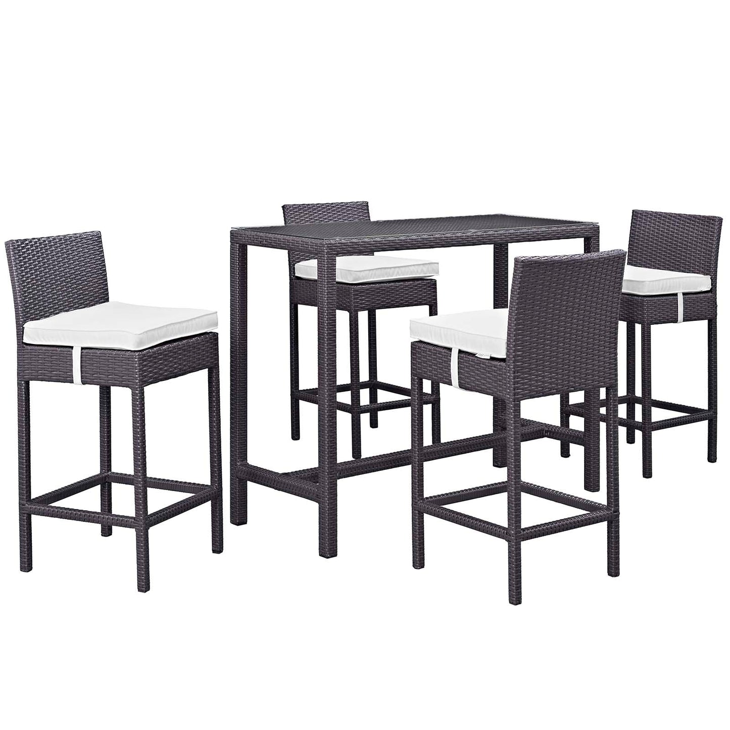Modway Convene 5 Piece Outdoor Patio Pub Set - Large Bar Table | Outdoor Dining Set | 