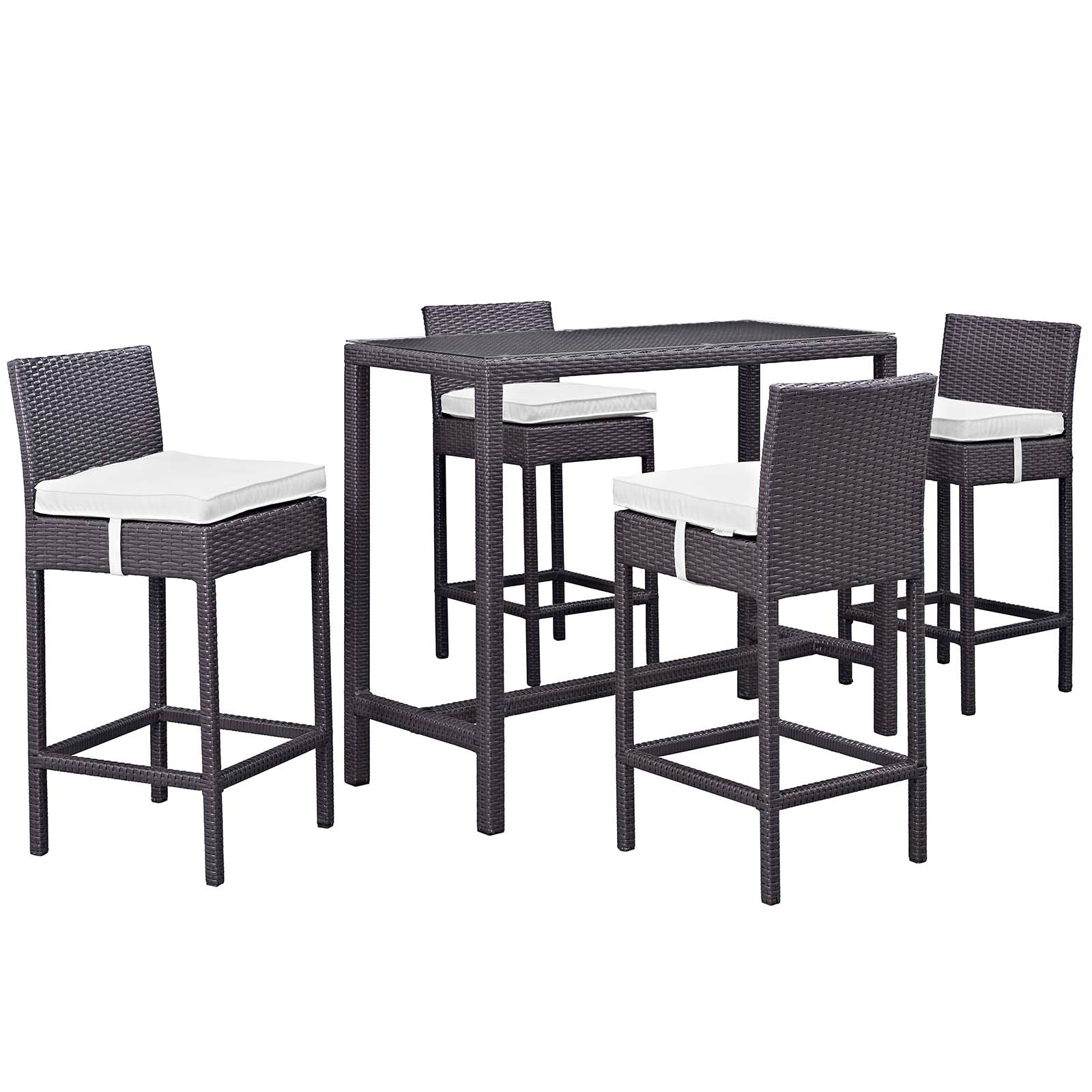 Modway Convene 5 Piece Outdoor Patio Pub Set - Large Bar Table | Outdoor Dining Set | 