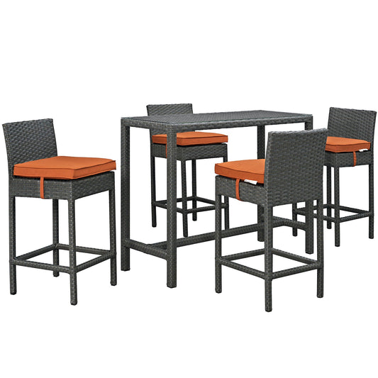 Sojourn 5 Piece Outdoor Patio Sunbrella® Pub Set By Modway - EEI-1968 | Bar Stools & Table | Modishstore - 5