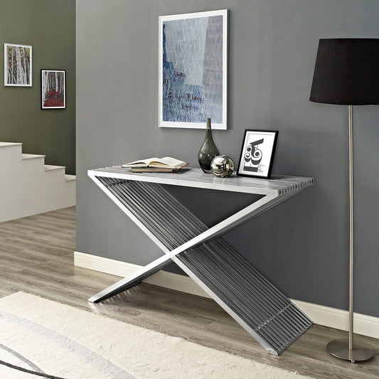 Modway Press Console Table - Silver | Console Tables | Modishstore