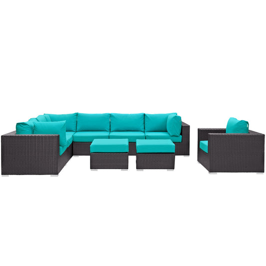 Modway Convene 9 Piece Outdoor Patio Sectional Set | Outdoor Sofas, Loveseats & Sectionals | 
