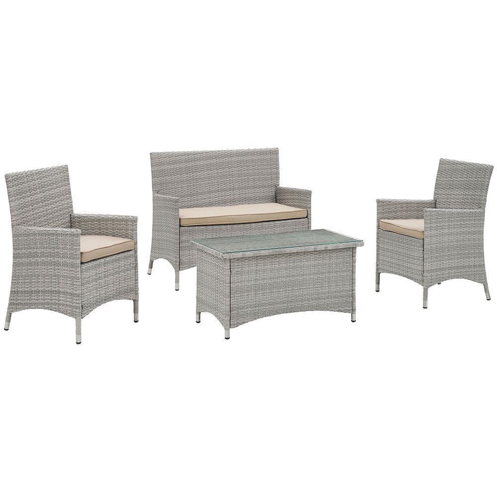 Modway Bridge 4 Piece Outdoor Patio Rattan Conversation Set | Outdoor Sofas, Loveseats & Sectionals
