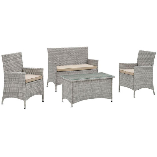 Modway Bridge 4 Piece Outdoor Patio Rattan Conversation Set | Outdoor Sofas, Loveseats & Sectionals