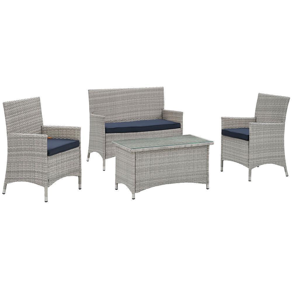 Modway Bridge 4 Piece Outdoor Patio Rattan Conversation Set | Outdoor Sofas, Loveseats & Sectionals | 