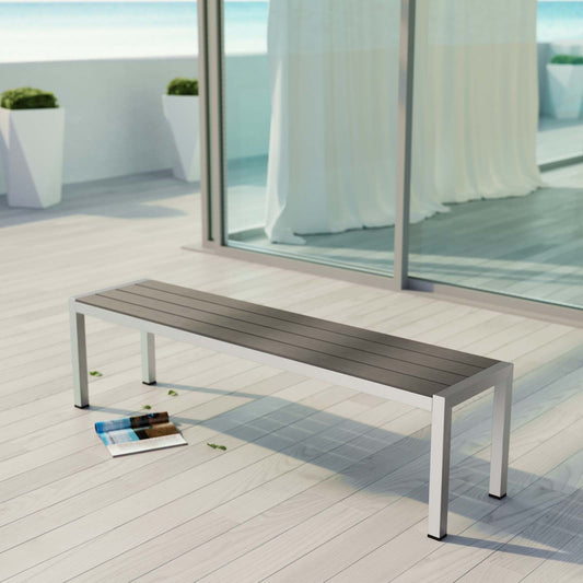 Modway Shore Outdoor Patio Aluminum Bench - Silver Gray | Stools & Benches | Modishstore
