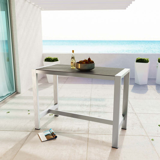 Modway Shore Outdoor Patio Aluminum Rectangle Bar Table - Silver Gray | Bar Table | Modishstore