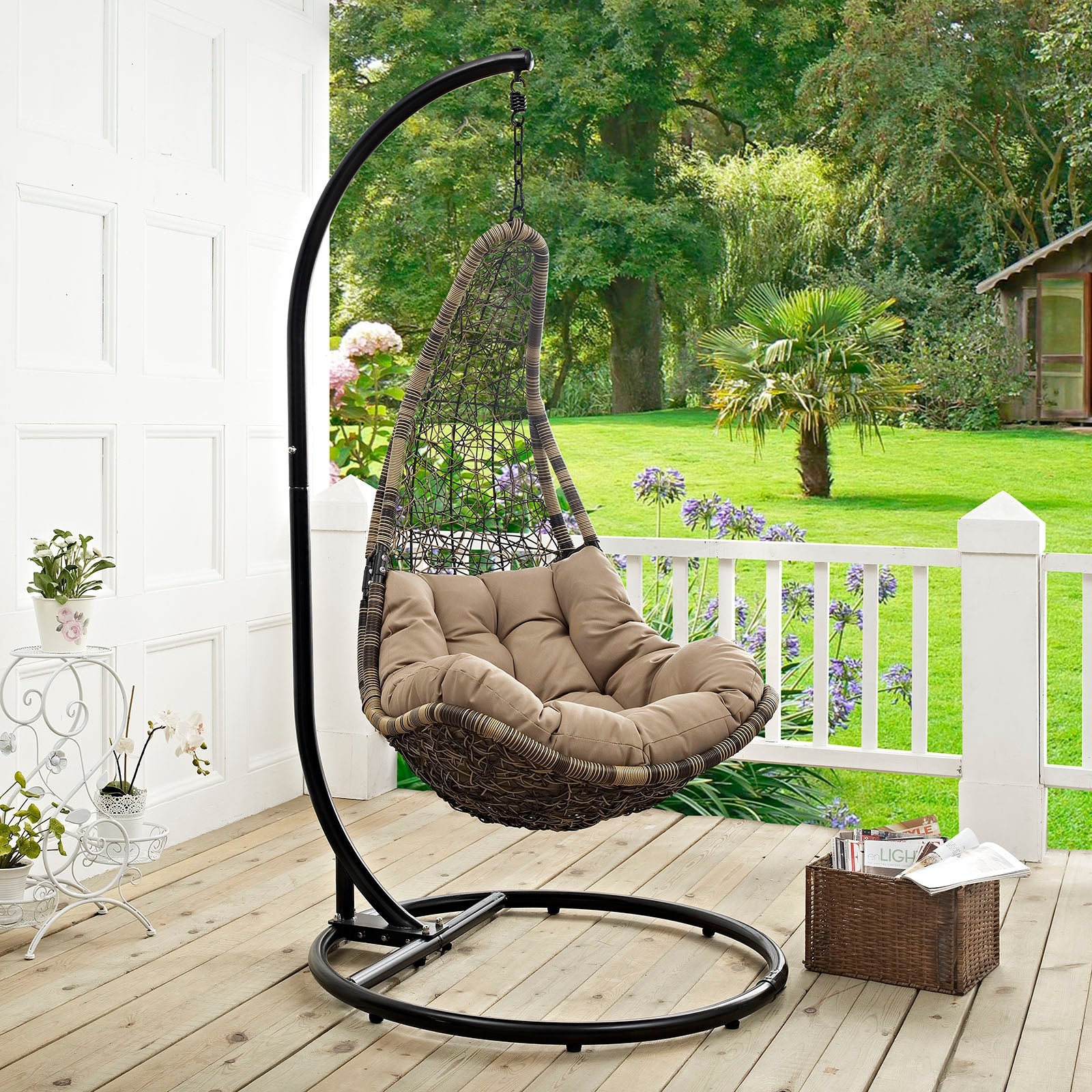 Modway Abate Outdoor Patio Swing Chair With Stand | Outdoor Porch Swings