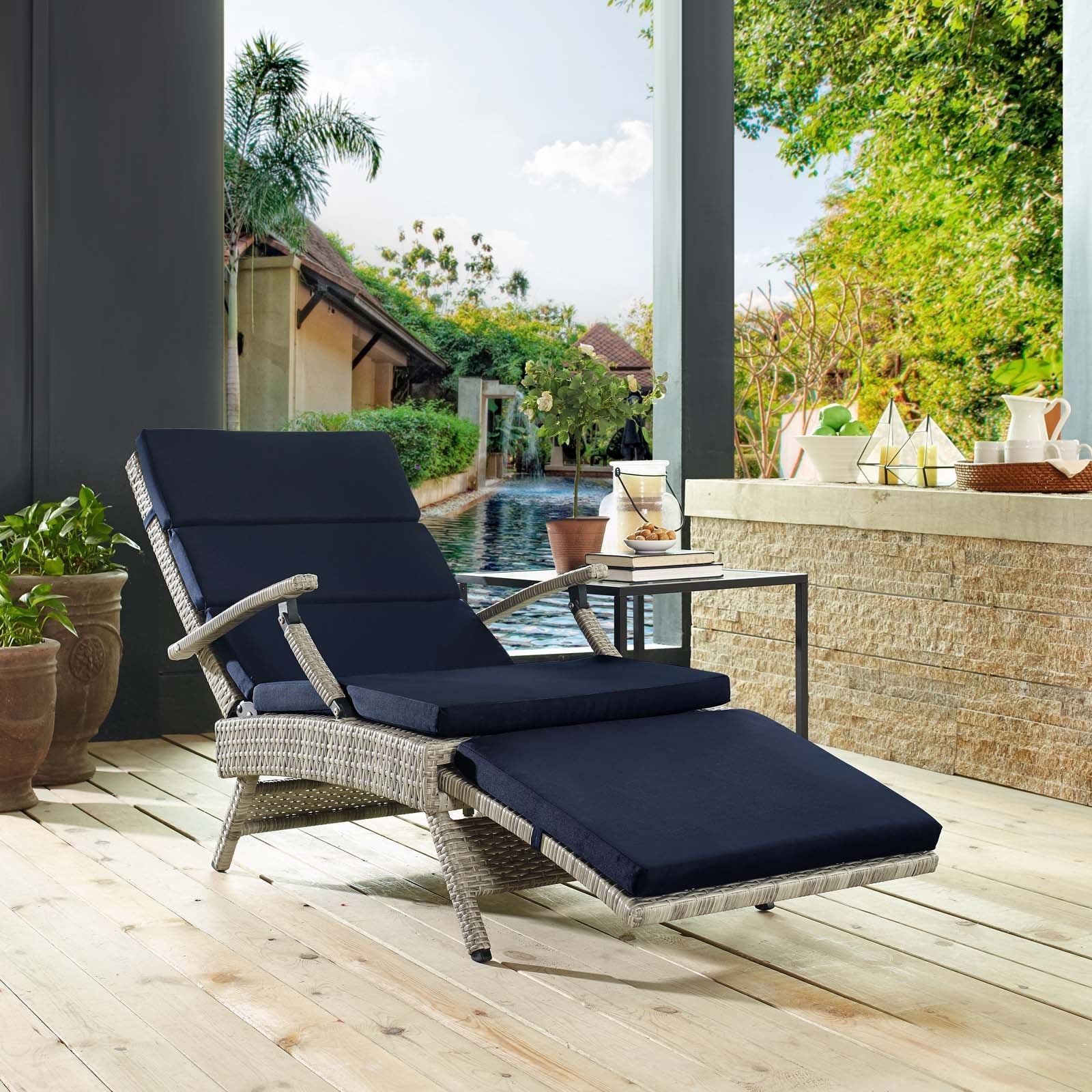 Modway Envisage Chaise Outdoor Patio Wicker Rattan Lounge Chair | Lounge Chairs