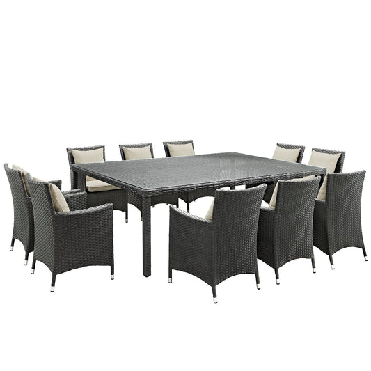 Sojourn 11 Piece Outdoor Patio Sunbrella® Dining Set By Modway - EEI-2311 | Outdoor Dining Sets | Modishstore