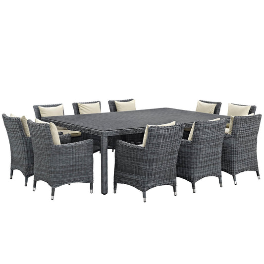 Modway Summon 11 Piece Outdoor Patio Sunbrella Dining Set - EEI-2333 | Dining Sets | Modishstore-24