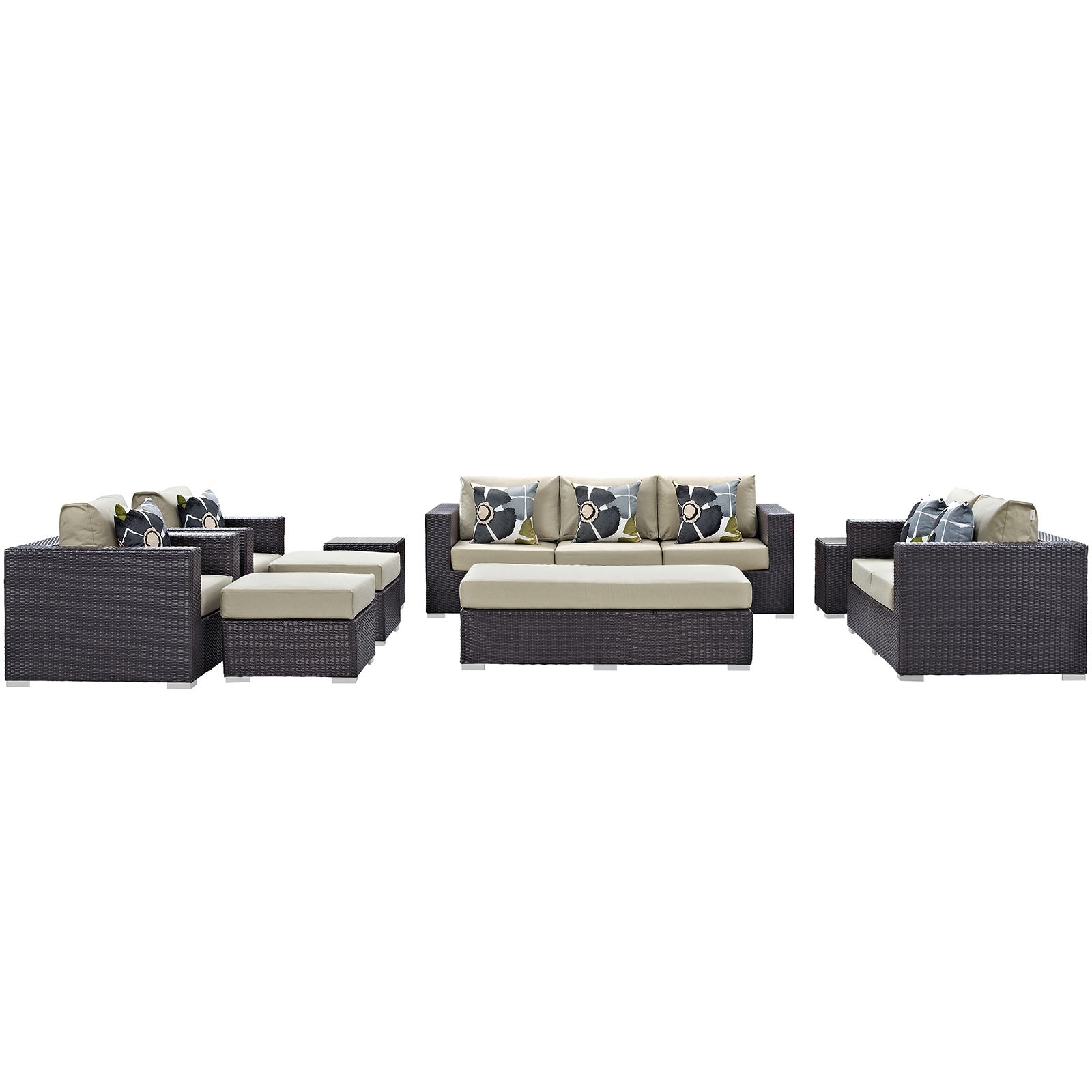 Modway Convene 9 Piece Outdoor Patio Sofa Set | Outdoor Sofas, Loveseats & Sectionals | 
