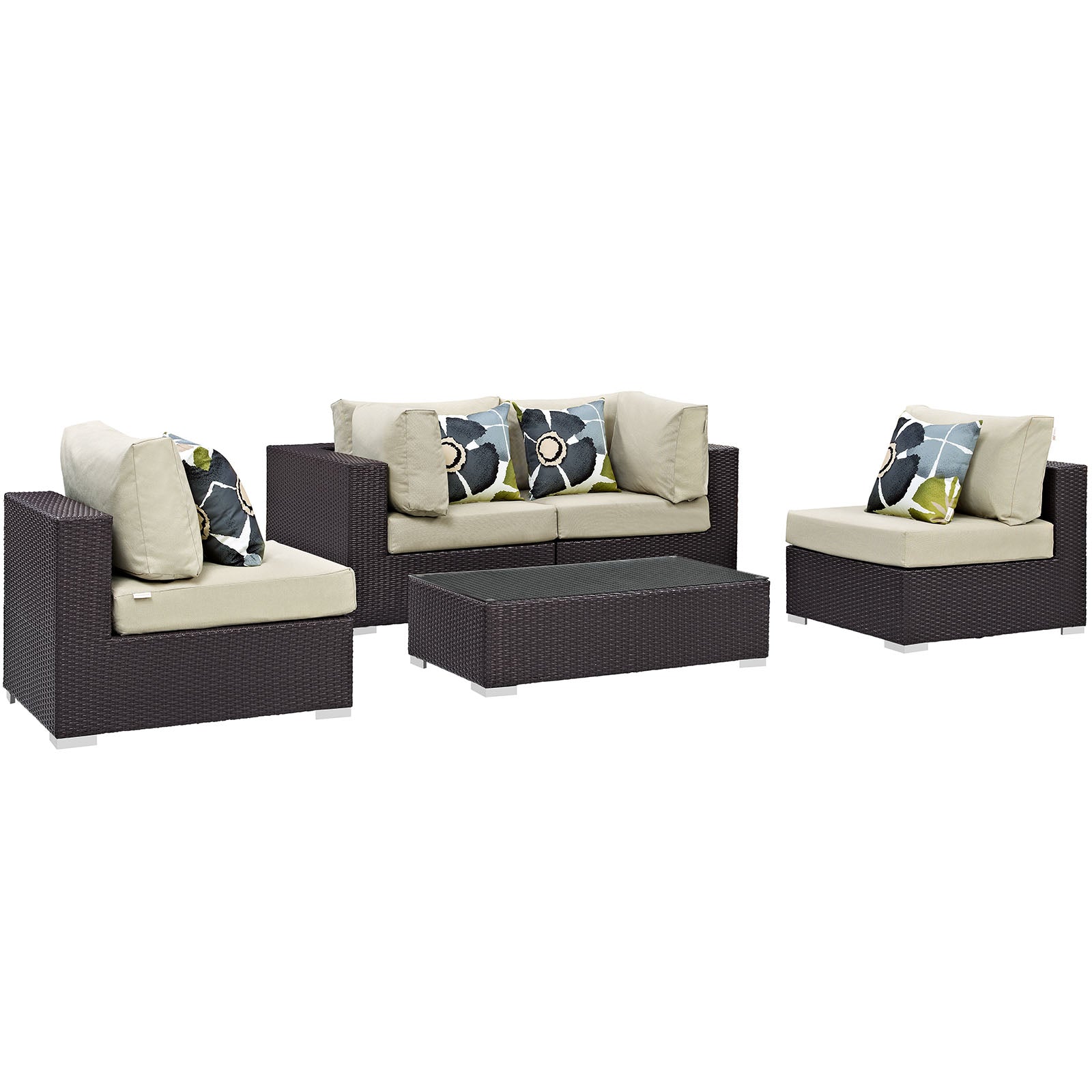 Modway Convene 5 Piece Outdoor Patio Sectional Set - EEI-2356 | Outdoor Sofas, Loveseats & Sectionals | 