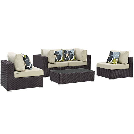 Modway Convene 5 Piece Outdoor Patio Sectional Set - EEI-2356 | Outdoor Sofas, Loveseats & Sectionals | 