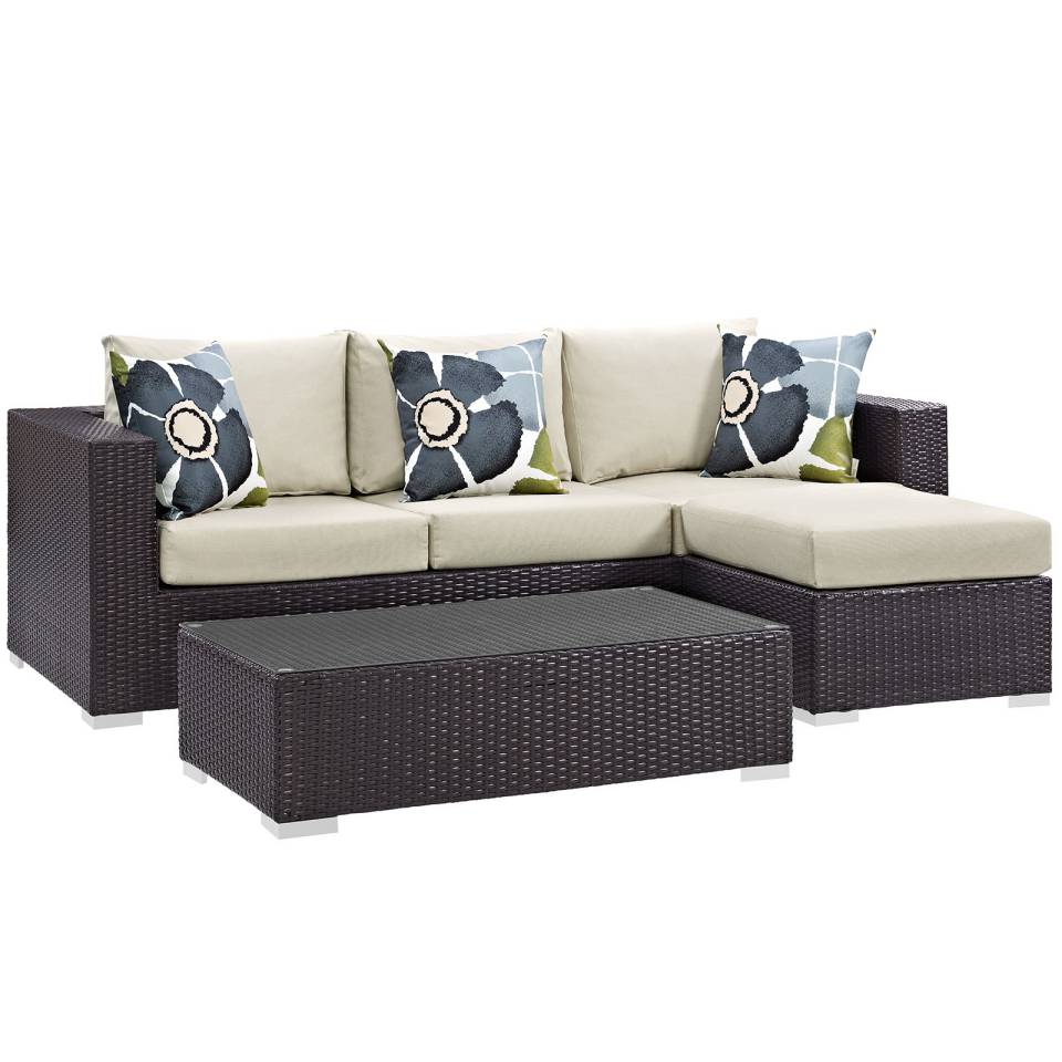 Modway Convene 3 Piece Outdoor Patio Sofa Set | Outdoor Sofas, Loveseats & Sectionals