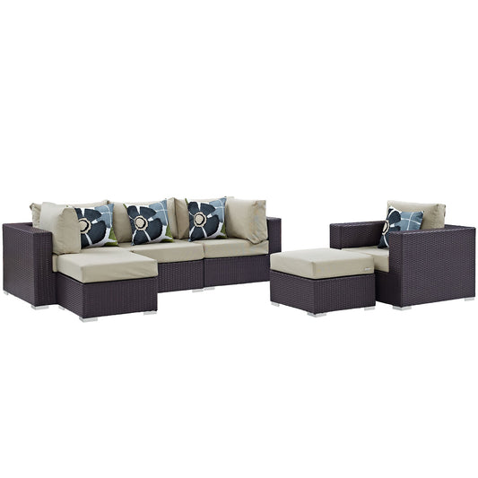 Modway Convene 6 Piece Outdoor Patio Sectional Set | Outdoor Sofas, Loveseats & Sectionals